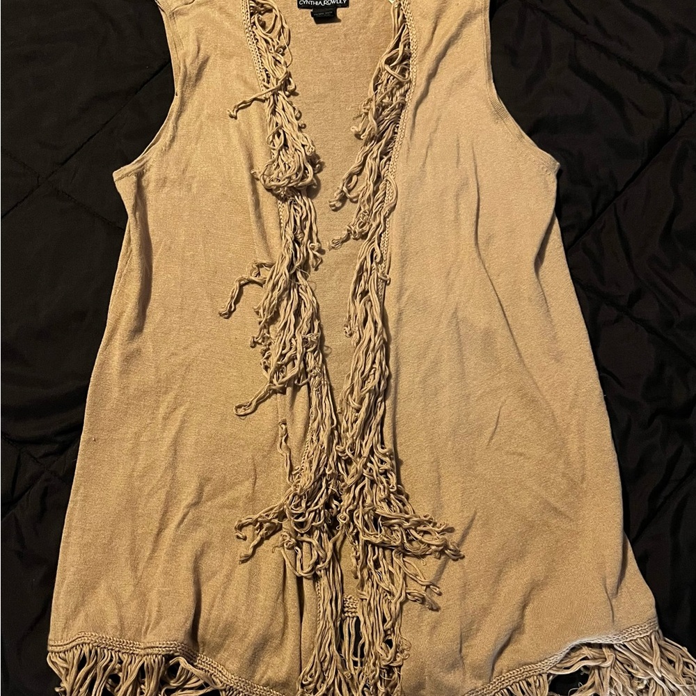 Cynthia Rowley Beige Fringe Tank Top